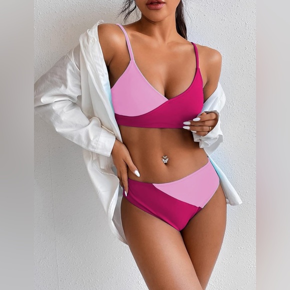 Modihito Women's Solid Spaghetti Strap Bralette Bikini Set Two Piece Swimsuit - Picture 2 of 7